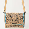 ADBGZ693 Hand-Tooled Leather Western Crossbody Bag - Floral Carving in Natural Tan