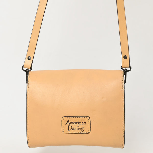ADBGZ693 Hand-Tooled Leather Western Crossbody Bag - Floral Carving in Natural Tan
