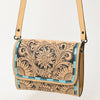 ADBGZ693 Hand-Tooled Leather Western Crossbody Bag - Floral Carving in Natural Tan