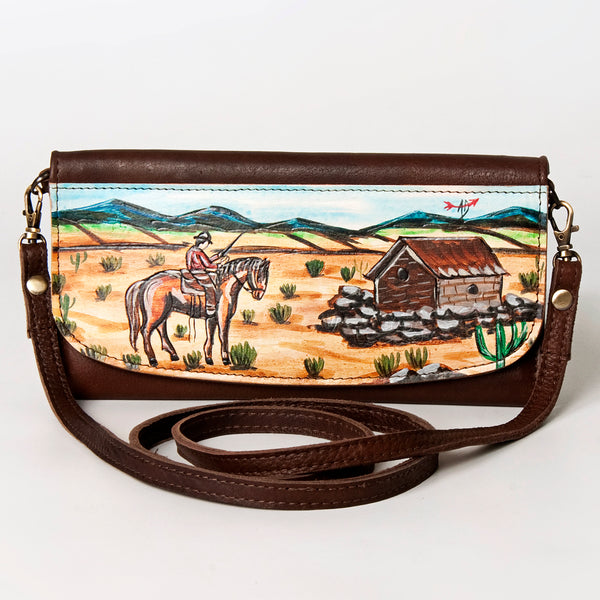 ADBGM112 Hand-Painted Leather Crossbody Clutch -Floral Western Design