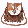 ADBGM262 Hair-On Cowhide Fringe Messenger Bag - Turquoise Concho & Braided Leather