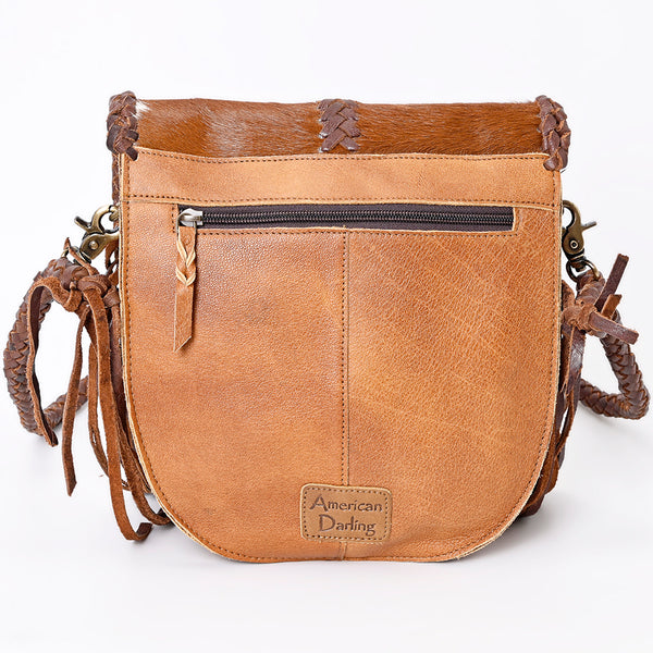 ADBGM262 Hair-On Cowhide Fringe Messenger Bag - Turquoise Concho & Braided Leather