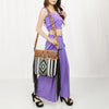LC-ADBGZ684 Western Crossbody Bag - Hand-Tooled Leather with Black & White Aztec Wool and Fringe