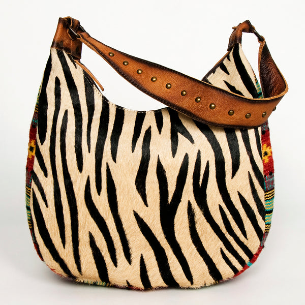 ADBG1031 American Darling Hair-On Cowhide Hobo Bag with Handwoven Saddle Blanket Sides Western Leather