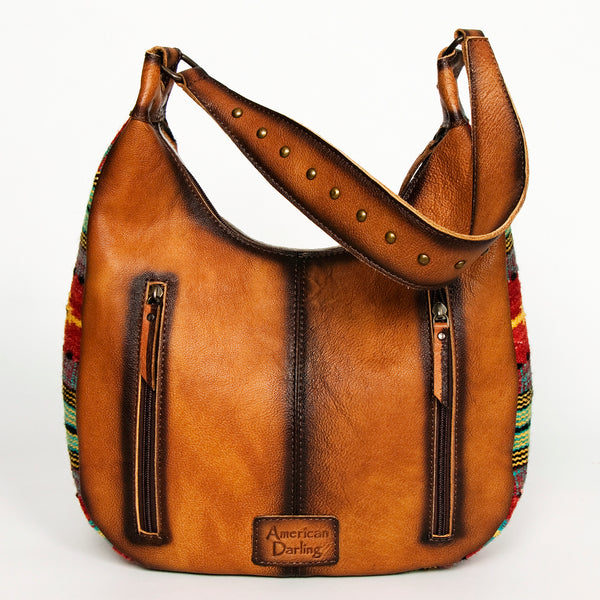ADBG1031 American Darling Hair-On Cowhide Hobo Bag with Handwoven Saddle Blanket Sides Western Leather