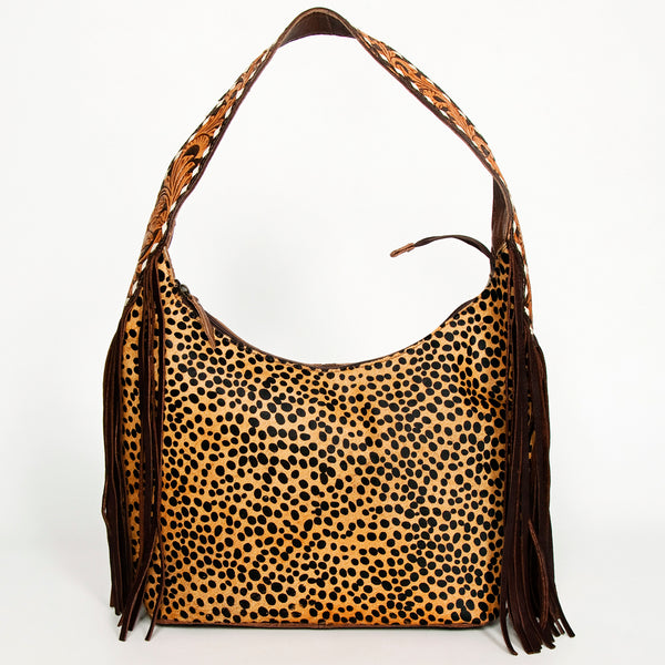 ADBG803 American Darling Western Leather Hobo Bag - Hand Tooled Cowhide & Fringe Purse