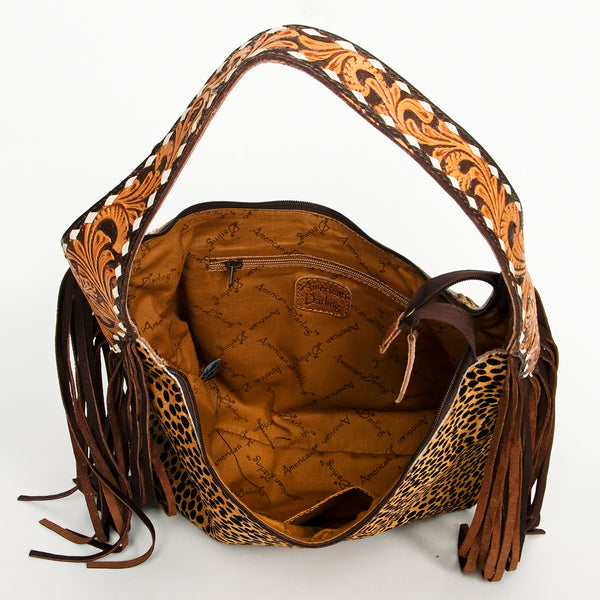 ADBG803 American Darling Western Leather Hobo Bag - Hand Tooled Cowhide & Fringe Purse