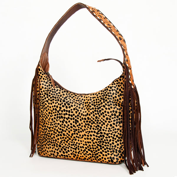 ADBG803 American Darling Western Leather Hobo Bag - Hand Tooled Cowhide & Fringe Purse