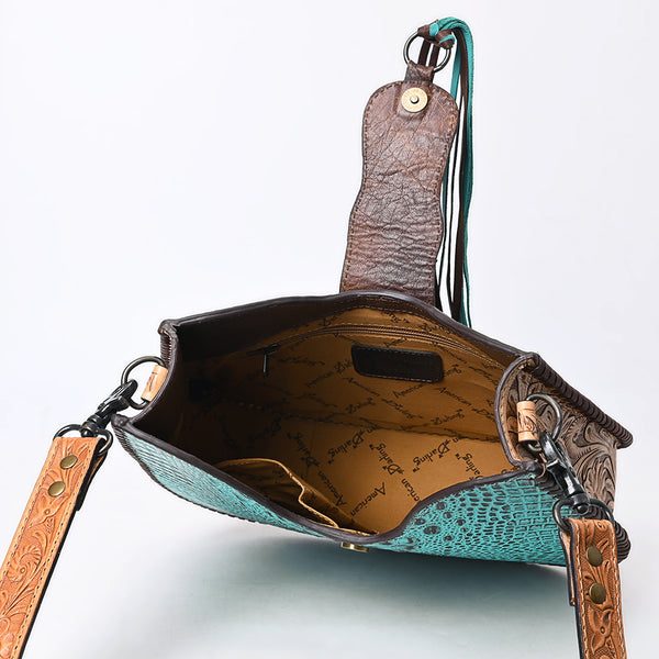 ADBG1039 American Darling Crocodile Embossed Hand Tooled Leather Western Crossbody Bag