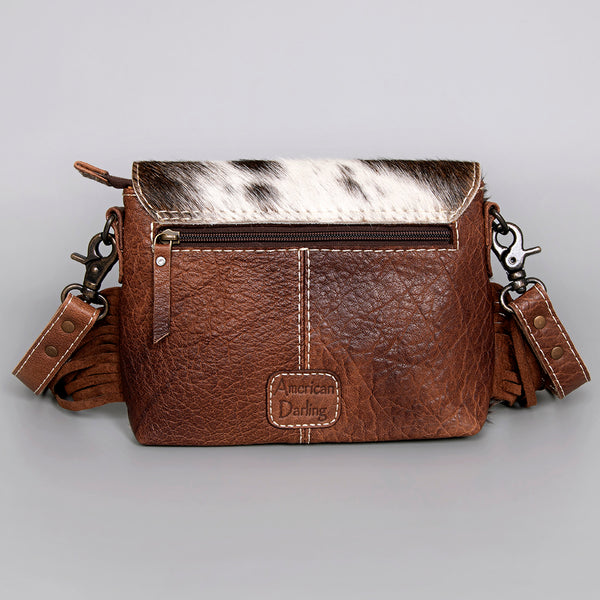 ADBG1050 American Darling Hair-on Cowhide Leather Crossbody Bag Floral Tooling & Fringes Western Handbag