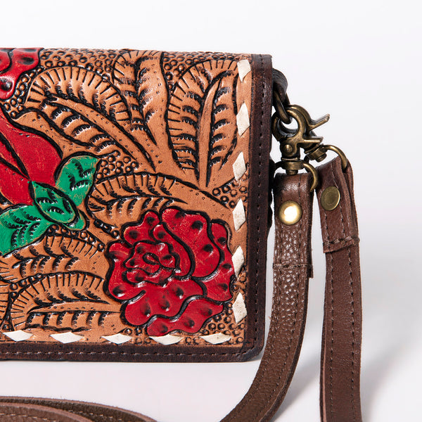 ADBGM169 Hand-Tooled Western Leather Crossbody Purse with Floral Design