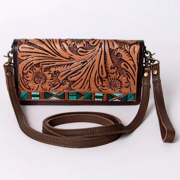 ADBGM169 Hand-Tooled Western Leather Crossbody Purse with Floral Design