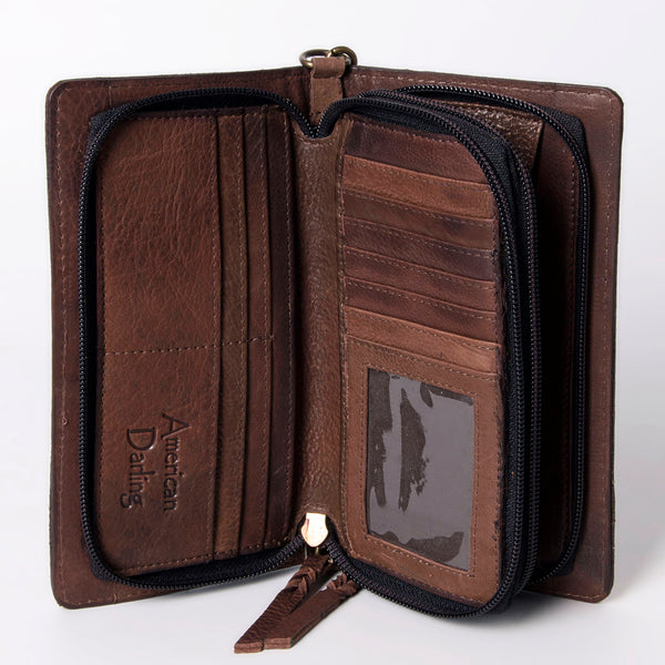 ADBGM169 Hand-Tooled Western Leather Crossbody Purse with Floral Design
