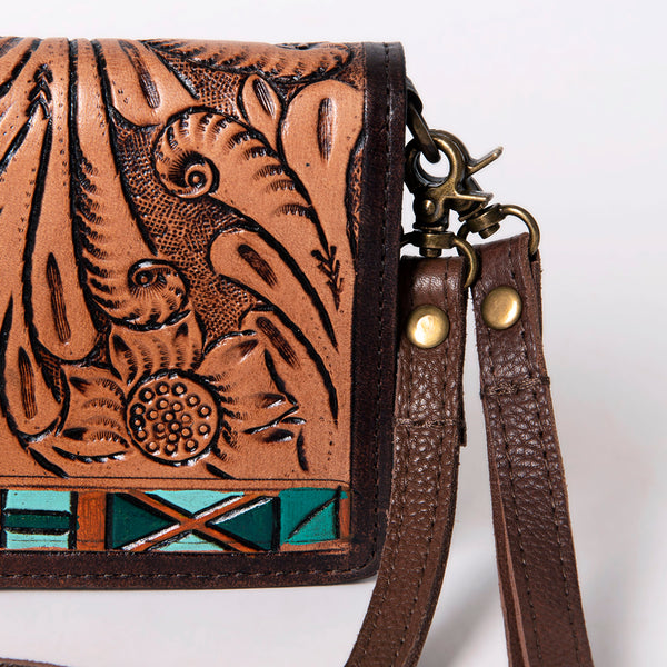 ADBGM169 Hand-Tooled Western Leather Crossbody Purse with Floral Design