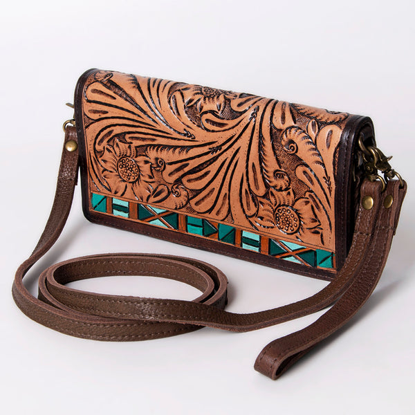 ADBGM169 Hand-Tooled Western Leather Crossbody Purse with Floral Design