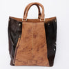 ADBGI217 Hair-On Hide Western Tote with Tooled Leather & Turquoise Concho