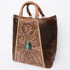 ADBGI217 Hair-On Hide Western Tote with Tooled Leather & Turquoise Concho
