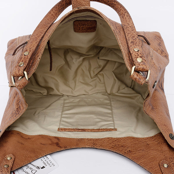 ADBGI218 Tooled Leather Hobo Bag with Turquoise Concho & Studded Trim