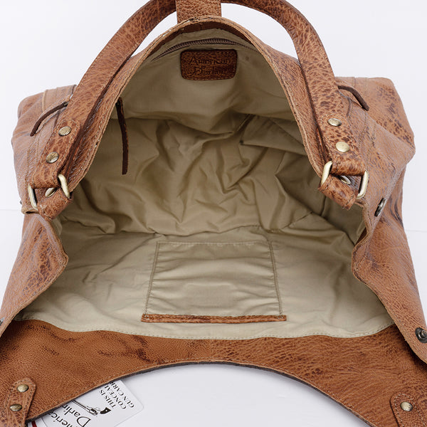 ADBGI218 Tooled Leather Hobo Bag with Turquoise Concho & Studded Trim