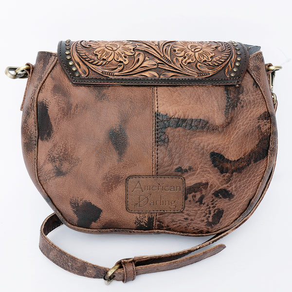 ADBGI220 Round Tooled Leather & Hair-On Crossbody Bag - Floral Flap Western Purse