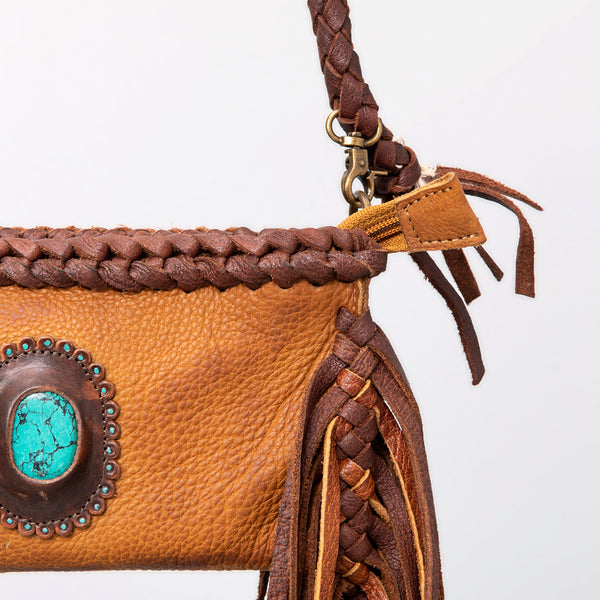 ADBGM277 Mini Fringe Crossbody - Braided Leather & Turquoise Concho