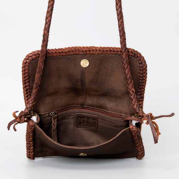 ADBGM267 Mini Western Leather Crossbody - Braided Edge & Turquoise Concho