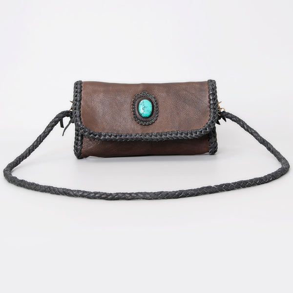 ADBGM267 Mini Western Leather Crossbody - Braided Edge & Turquoise Concho
