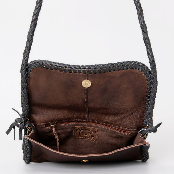 ADBGM267 Mini Western Leather Crossbody - Braided Edge & Turquoise Concho