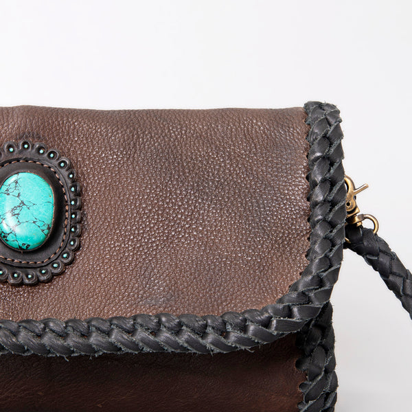 ADBGM267 Mini Western Leather Crossbody - Braided Edge & Turquoise Concho