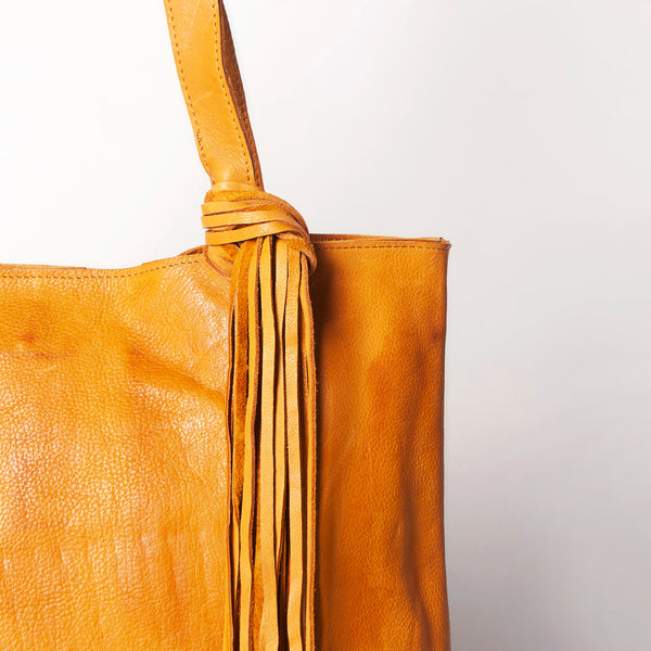 ADBGM119 Genuine Leather Fringe Tote - Western Knotted Strap Shoulder Bag