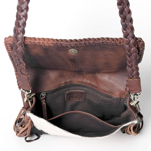 ADBGM272 Cowhide Western Fringe Crossbody - Braided Strap with Turquoise Concho