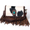 ADBGM272 Cowhide Western Fringe Crossbody - Braided Strap with Turquoise Concho