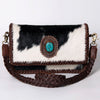 ADBGM272 Cowhide Western Fringe Crossbody - Braided Strap with Turquoise Concho