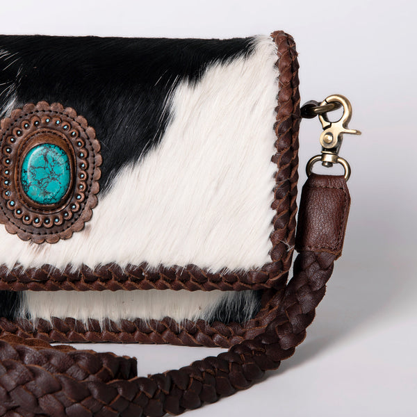 ADBGM272 Cowhide Western Fringe Crossbody - Braided Strap with Turquoise Concho