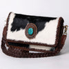 ADBGM272 Cowhide Western Fringe Crossbody - Braided Strap with Turquoise Concho