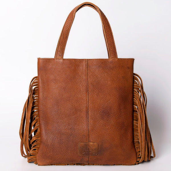 ADBGM305 Rustic Leather Fringe Tote - Boho Western Bag with Long Fringe Detail
