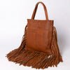 ADBGM305 Rustic Leather Fringe Tote - Boho Western Bag with Long Fringe Detail