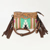 LC-ADBGZ183 Southwestern Wool Crossbody Bag with Tooled Leather & Desert Concho - Fringe Western Purse