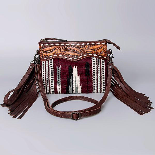 LC-ADBGZ183 Southwestern Wool Crossbody Bag with Tooled Leather & Desert Concho - Fringe Western Purse