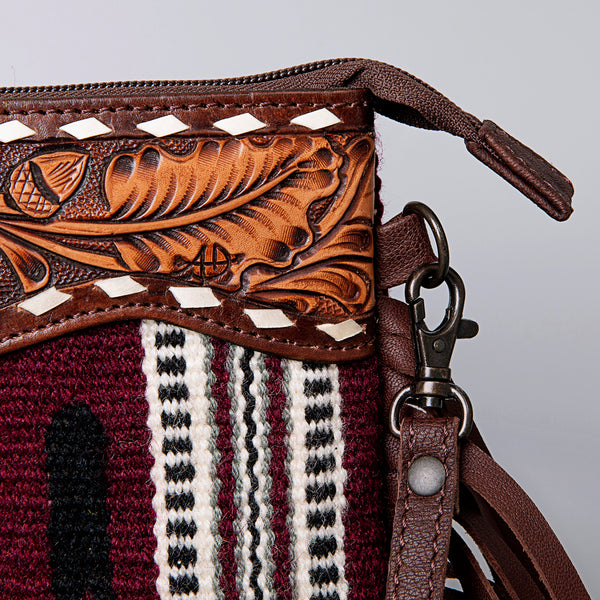 LC-ADBGZ183 Southwestern Wool Crossbody Bag with Tooled Leather & Desert Concho - Fringe Western Purse