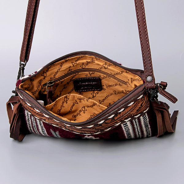 LC-ADBGZ183 Southwestern Wool Crossbody Bag with Tooled Leather & Desert Concho - Fringe Western Purse