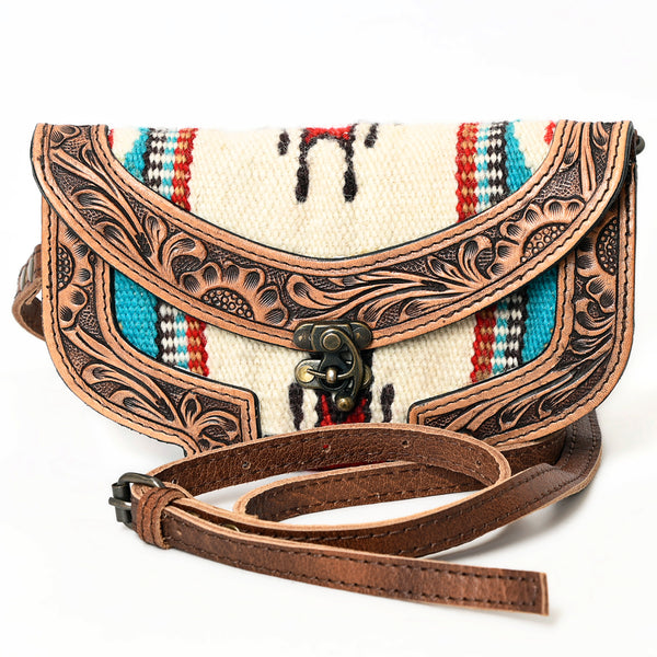 ADBG829 American Darling Western Small Cross body Bag Hand Tooled with Hand-Woven Saddle Blanket