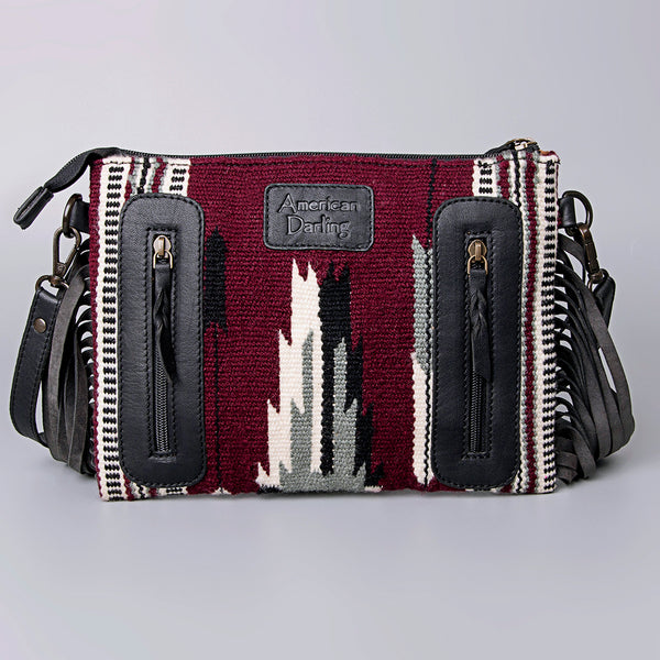 LC-ADBGZ184 Southwestern Wool Crossbody Bag with Tooled Leather & Fringe - Western Fringe Purse