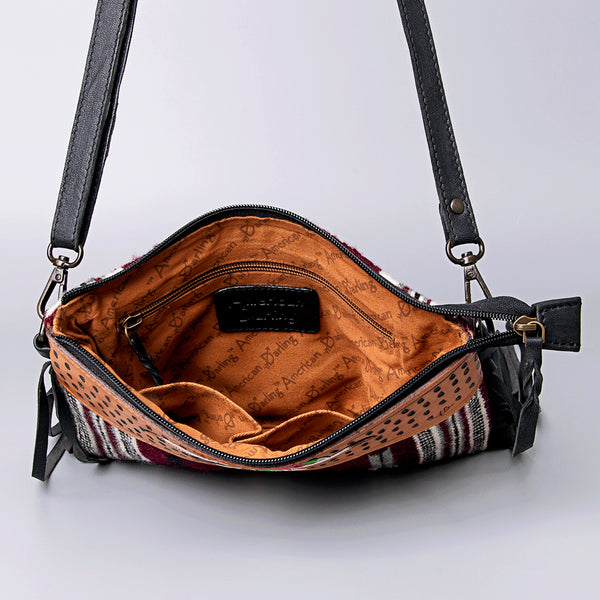 LC-ADBGZ184 Southwestern Wool Crossbody Bag with Tooled Leather & Fringe - Western Fringe Purse