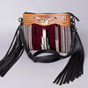 LC-ADBGZ184 Southwestern Wool Crossbody Bag with Tooled Leather & Fringe - Western Fringe Purse