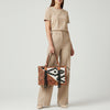 LC-ADBGZ695 Southwestern Aztec Tote Bag with Hand-Tooled Leather and Fringe - Western Shoulder Purse