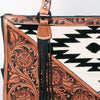 LC-ADBGZ695 Southwestern Aztec Tote Bag with Hand-Tooled Leather and Fringe - Western Shoulder Purse