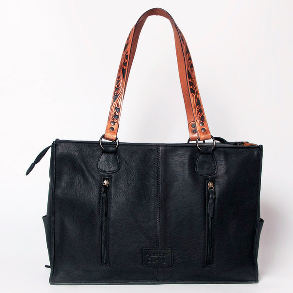 LC-ADBGZ695 Southwestern Aztec Tote Bag with Hand-Tooled Leather and Fringe - Western Shoulder Purse