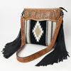 ADBGZ701 Tooled Leather Crossbody Bag with Fringe & Wool Saddle Blanket - Western Style Purse