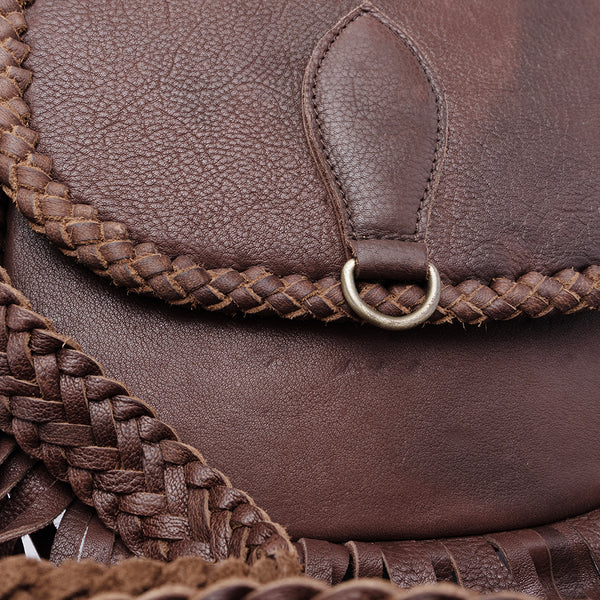 ADBGD129 American Darling Handcrafted Leather Cross body Bag with Fringes & Braided Trim